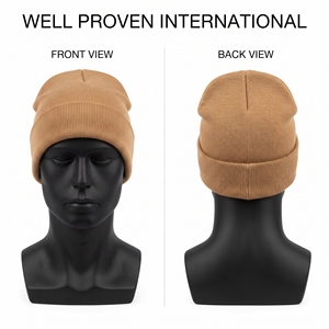Gorro de Punto Acrílico Premium, 350 GSM, Color Marrón Chocolate, Gorro de Invierno con Etiqueta Tejida Personalizada con Logotipo, Unisex, Ajustable para Adultos - Product Image 5
