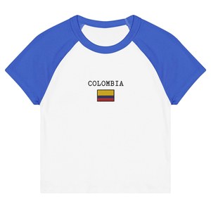 Women's Cotton American Raglan Sleeve T-<b>Shirt</b> With Colombia Flag Print Crew Neck Casual Short Sleeve Jersey Breathable Regular - Product Image 4