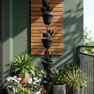 โซ่ระบายน้ำตกแต่งสวนกลางแจ้งสไตล์ใบไม้สีดำ ดีไซน์เรียบง่าย วัสดุอะลูมิเนียม - Product Image 6