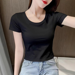 เสื้อยืดผู้หญิง แขนสามส่วน คอกลม ทรงปกติ ลำลอง ลายทาง ผ้าฝ้ายเจอร์ซีย์ ระบายอากาศได้ดี สำหรับฤดูใบไม้ผลิและฤดูร้อน - Product Image 3