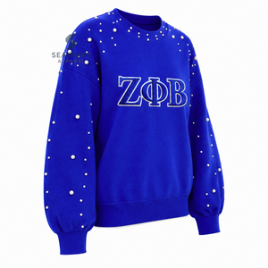 เสื้อสเวตเชิ้ตผ้าฝ้ายปักลายตัวอักษรกรีกประดับมุกสำหรับผู้หญิง Zeta Phi Beta คอกลม แขนยาว สไตล์ลำลอง - Product Image 2