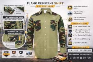 Chemise ignifuge en coton à carreaux imprimés sur mesure CAT2 8.2cal/cm2 ATPV NFPA 2112 Coupe régulière Coutures soudées Protection contre les vapeurs de niveau 2 - Product Image 2