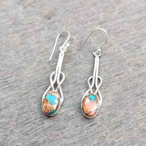 ต่างหูห้อยประดับมุกสีเขียวขุ่นเงินแท้ ของขวัญทำมือสำหรับผู้หญิง เครื่องประดับประจำเดือนธันวาคม ดีไซน์หรูหราทันสมัย - Product Image 4