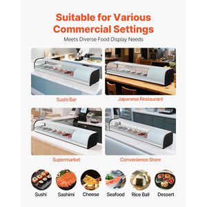 Vetrina Refrigerata Commerciale per Sushi da 2,5 Cu.ft con Illuminazione a LED, 7 Vaschette, Vetrina da Banco con Vetro Curvo - Product Image 6