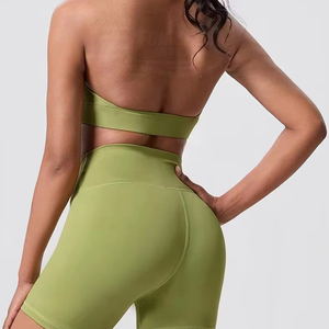 Ensemble de yoga et fitness respirant et sans coutures pour femme : Soutien-gorge corset dos nu et legging taille haute de couleur unie (2 pièces) - Product Image 1