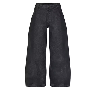 Jean large noir taille haute pour femme, coupe ample, denim délavé vintage, pantalon baggy streetwear - Product Image 6
