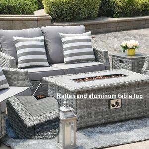Grey <b>Fire</b> <b>Pit</b> <b>Table</b> <b>with</b> Rattan Wicker Sofa Chair Set Outdoor <b>Garden</b> <b>Furniture</b> - Product Image 4