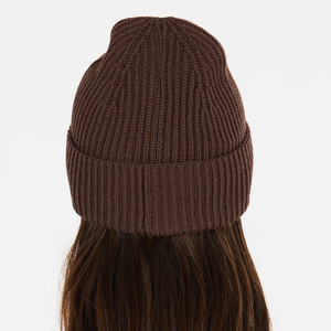 Bonnet en tricot côtelé imperméable blanc Brown Ribbed Knit de White Bird Express, chaud, à revers, doux, extensible, décontracté, pour l'extérieur, par temps froid - Product Image 2