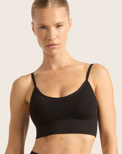 Women's Seamless Low Back <b>Bamboo</b> Ribbed Breathable Black Yoga <b>Bra</b> High Support Solid Color Cheap Price Low MOQ - Product Image 1