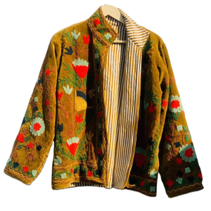 Chaqueta de Terciopelo Suzani Hecha a Mano, Estilo Étnico Bohemio, Bordada, para Festivales, Chaqueta Corta Bordada Estilo Boho - Product Image 1