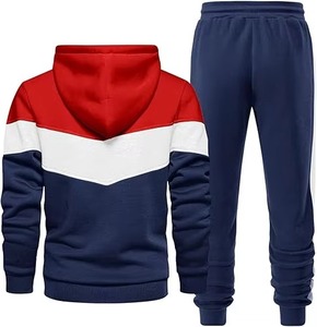 <b>Men's</b> Formal Hoodie Tracksuit Set Navy Red Athletic Sweatshirt Joggers Breathable Fleece Polyester/Cotton Customizable Spring - Product Image 3