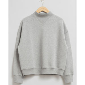 Sweat-shirt beige et bleu foncé à col montant raglan avec manches longues contrastantes, devant uni et poignets et ourlets côtelés, logo personnalisé - Product Image 6