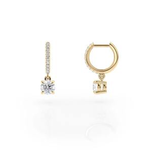 Pendientes Huggie de Oro Sólido de 14k con Diamante Cultivado en Laboratorio Certificado por IGI, Color D-F, Claridad VS1-VVS2, Solitario Colgante para Regalo de Boda o Fiesta - Product Image 1