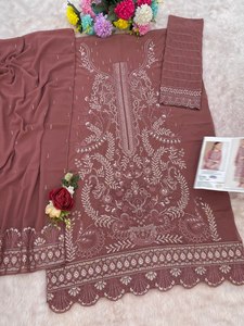 Ensemble Salwar en soie rose brodé pour femme avec dupatta, tenue traditionnelle indienne et pakistanaise pour mariage, coupe ample, longueur au sol - Product Image 2