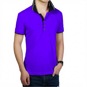 Polo de Manga Corta Blanco para Hombre con Corte Regular Azul Marino, Camiseta Informal de Algodón de Punto - Product Image 2