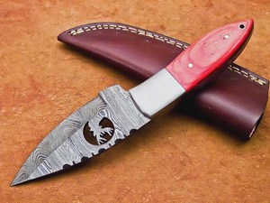 Couteau de chasse OEM Wirecut en acier Damas, lame fixe, manche en bois, couteau de camping et d'extérieur EDC avec étui en cuir - Product Image 5