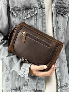 Bolsa de Maquillaje de Viaje de Cuero Crazy Horse, Estilo Vintage, Duradera, Portátil, de Cuero Genuino para Hombres y Mujeres, Venta al Por Mayor - Product Image 5