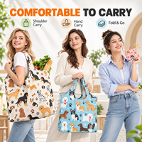Sac de courses pliable en polyester imprimé sur mesure avec motif chien, résistant, réutilisable, idéal pour les cadeaux de Noël, vente en gros