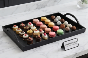Plateau de service noir laqué de qualité supérieure avec poignées, couleur unie, usage résidentiel, hôtels, restaurants, cuisine et table. - Product Image 6