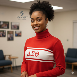 Delta |   Sigma |   Suéter de cuello alto Theta Sorority para mujer, suéter tejido informal con cuello simulado, suéter tipo polo - Product Image 5