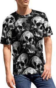 Camiseta de Manga Corta con Estampado de Calavera Gótica para Hombre, Corte Regular, Cuello Redondo, Tejido Jersey con Estampado Digital - Product Image 2