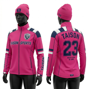 Women Ice Hockey Training <b>Jacket</b> 230 GSM Polyester Spandex Stretch Fabric Light Blue <b>Silver</b> Pink Panels Sublimation Custom Logo - Product Image 2