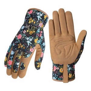 Gants de jardin pour femmes à motif floral, avec paume en daim rembourrée, respirants, pour la plantation en extérieur - Product Image 1