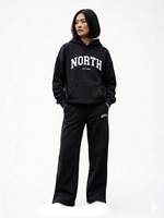 Ensemble de survêtement vintage pour femme avec logo personnalisé, sweat à capuche et pantalon de survêtement en molleton épais de coton à jambe large droite