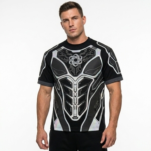 เสื้อยืดสตรีทแวร์ผู้ชาย แขนสั้น คอกลม ทรงโอเวอร์ไซส์ ตัดต่อสี พิมพ์ลายแฟชั่นตามสั่ง - Product Image 5