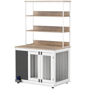 Cuccia Rettangolare per Cani di Taglia Grande con Spazio di Stoccaggio, 3 Porte, Lavagna e Cuscinetti Antiscivolo, Bianca - Product Image 1