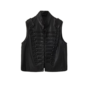 Custom Women's <b>Black</b> Biker Leather <b>Vest</b> Motorcycle Club Style Factory Price Wholesale OEM Supplier - Product Image 1