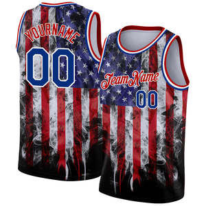 Maillot de basket authentique personnalisé avec design 3D Aigle Drapeau Américain, couleurs Noir et Rouge Royal, 100% Polyester Respirant, Personnalisable - Product Image 5