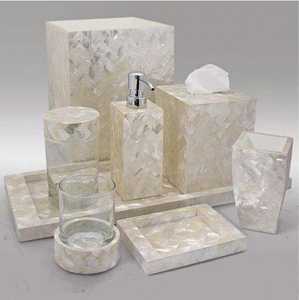 Ensemble de salle de bain 2 pièces en nacre : boîte à mouchoirs, distributeur de savon, gobelets, plateau à accessoires, plateau à petits accessoires assorti - Meilleure Offre - Product Image 1