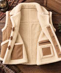 Herren Wildleder-Lammfellweste, Schafsfell Winterwarme Pelzweste mit Hornknöpfen, Motorrad-Bikerjacke Ärmellos, Bergweste - Product Image 4