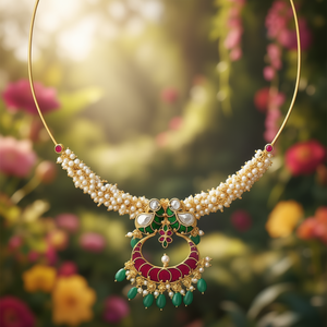 Jadau Golden Pearl Necklace Set - Product Image 3