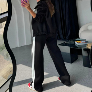 <b>Women's</b> Color Blocking Tracksuit 2-Piece Set Full Sleeve Zip-Up Sweatshirt <b>Jacket</b> & Drawstring Pants Casual Athleisure Outfit - Product Image 4