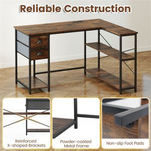 Escritorio Esquinero en Forma de L para Oficina en Casa con Tomacorriente Integrado y Puerto de Carga USB Tipo C, Cajones de Tela para Oficina en Casa o Estudio - Product Image 4