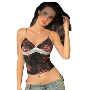 Sublimation Print Tank <b>Tops</b> V-neck Knitted Eco-Friendly Breathable <b>Mesh</b> Tank <b>Top</b> <b>Women</b> Custom Color High Stretch Slim Fit - Product Image 5