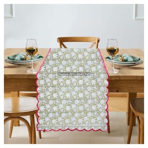 Hot Selling Indian Floral Hand Block Print 100% Pure Cotton Cloth Embroidery Edge <b>Table</b> <b>Runner</b> For Wedding Party Use For Wedding - Product Image 2