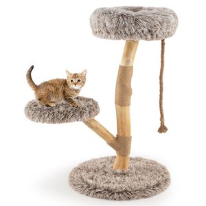 Tiragraffi per Gatti Grande a 3 Livelli in Legno Naturale di Pero Massiccio 49,5x90 cm con Tiragraffi in Juta e Giocattoli per Gatti in Peluche Lungo per Soggiorno - Product Image 3