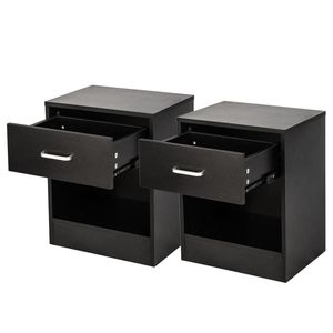 Comodini Moderni in Legno Massello per Casa e Hotel, Neri, Set da 2 con Cassetto - Product Image 3