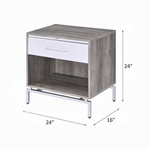 Comodino bianco e rovere grigio stagionato con 1 cassetto con scaffale aperto - Product Image 4