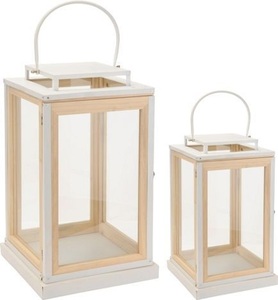 Hot Selling Home Decoration Glass and Stainless Steel Decorative Luxury <b>Set</b> of 2Pcs Wooden <b>Lantern</b> Matt Black Finished - Product Image 2