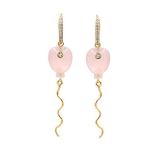 Pendientes de cristal en forma de globo de cuarzo rosa y circonita, plata de ley 925, chapados en oro, para regalo de joyería para ella. - Product Image 2