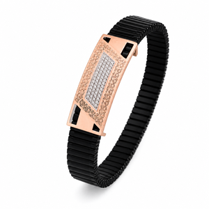 18KT Rose Gold Black Ceramic Diamond Accent Charm <b>Bracelet</b> Men High Polish Geometric Luxury Wedding Party Daily Wear Gift - Product Image 2