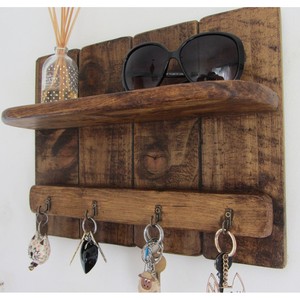 Acacia <b>Wood</b> Key Holder with Metal Hooks - Handcrafted Reclaimed Finish Wholesale - Product Image 5