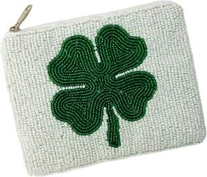 Handmade Tyvek Green Pattern Beaded Coin <b>Purse</b> Geometric Design Open Pouch Large <b>Small</b> Wallet Bead Embroidery Mini Stylish Women - Product Image 2