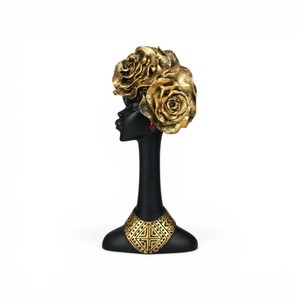 Escultura Artesanal de Poliresina de Dama Africana Alta con Tocado Floral, Figura Moderna para Decoración de Mesa del Hogar, Ideal para Regalo de Inauguración - Product Image 1