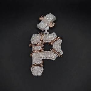 925 <b>Silver</b> Moissanite Letter Pendant Rose Gold Plated Iced Out Hip Hop <b>Charm</b> for Men Women Party Jewelry - Product Image 4