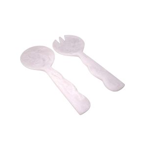 Luxury Amber Marble Finish Resin Salad Serving Spoon and Fork Set Premium Resin Dining Serving Utensils for Tableware - Product Image 3